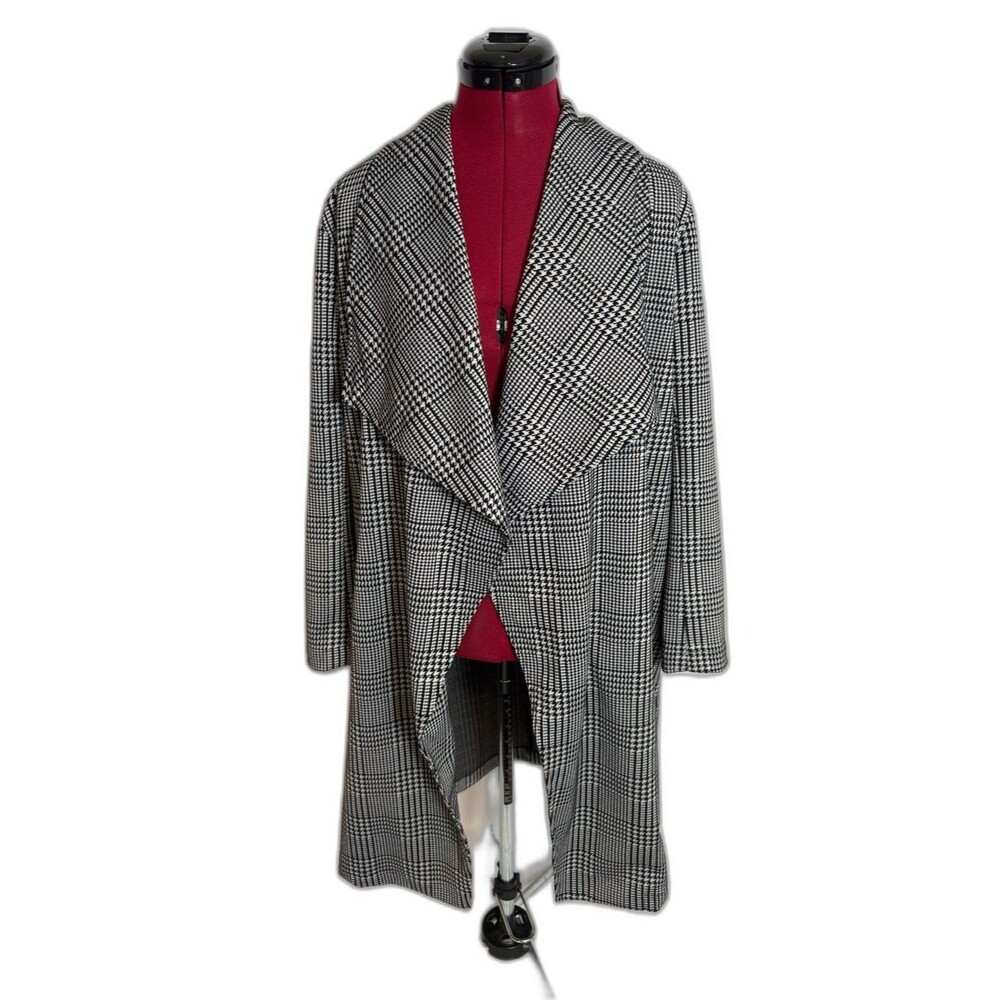 Steve Madden Blazer Women's Size Small Black & White Plaid Draped Open Front